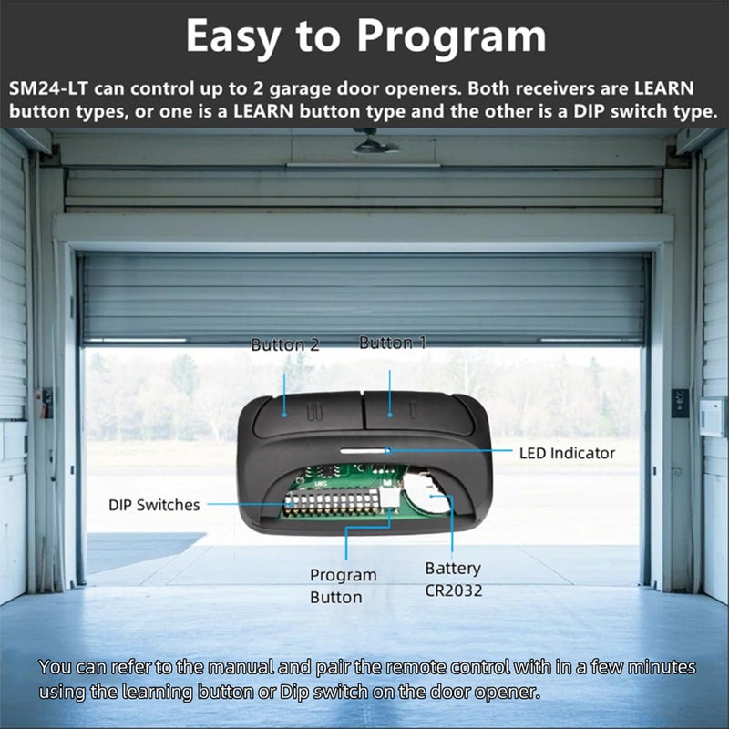 Ezyopenteck Universal Garage Door Opener Remote for Chamberlain Liftmaster 375LM 375UT KLIK1U Genie Linear and More - 2 Pack - Image 5